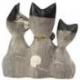 Famille de Chats Gris - Statuettes en Bois Sculpté et Peint à la Main