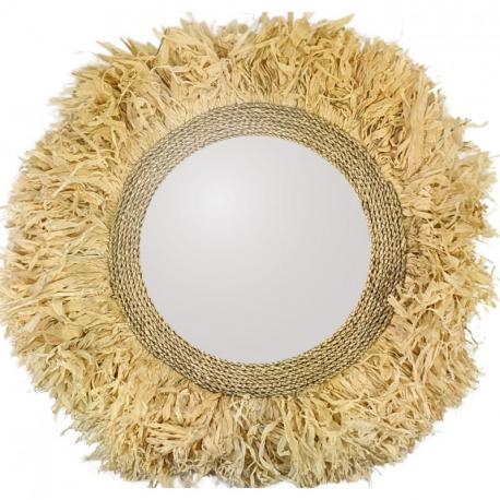 Grand miroir mural rond Jonc de mer et Raphia ø70cm
