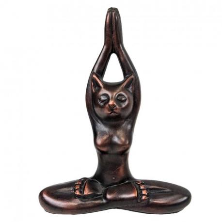 Statuette Chat Yoga en positon du Lotus bras levés 20cm