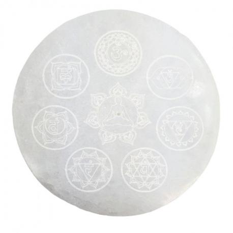 Porte-encens 7 Chakras en Sélénite - Disque ø10cm