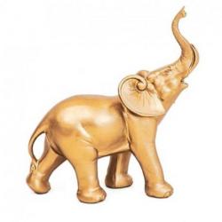 Statue Éléphant doré Trompe en l'air 32 cm