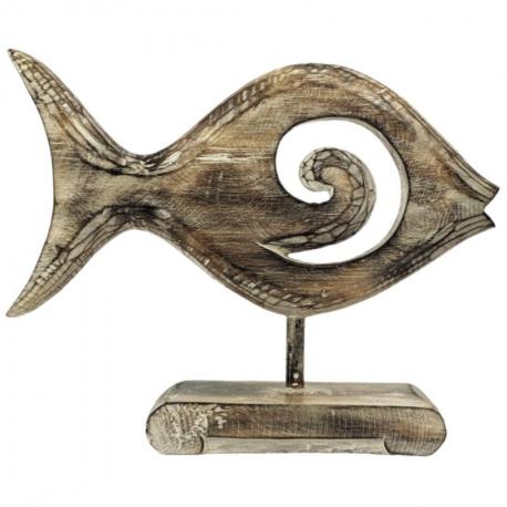 Décoration marine : Poisson design en Bois sur socle 20x30cm