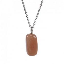 Collier Pierre de lune rose AAA - pendentif pierre roulée + chaîne argentée