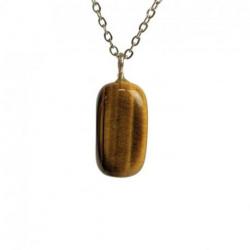 Collier œil du tigre AAA - pendentif pierre roulée + chaîne acier