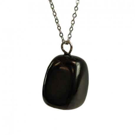 Collier Shungite - pendentif pierre roulée + chaîne acier