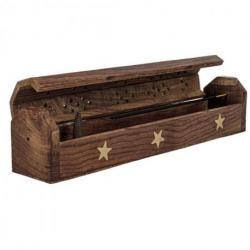Porte-encens avec rangement / boîte en bois motif Étoile