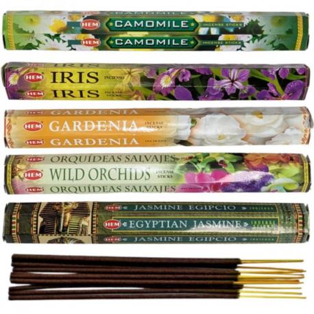 Assortiment d'encens - Bouquet "Fleurs tropicales" 5 parfums / 100 bâtons | HEM