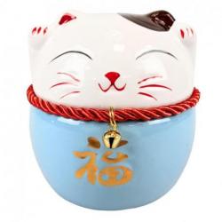 Tirelire Chat Maneki Neko en Porcelaine - Bleu et Blanc Tirelire Chat Maneki Neko en Porcelaine - Bleu et Blanc