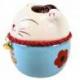 Tirelire Chat Maneki Neko en Porcelaine - Bleu et Blanc