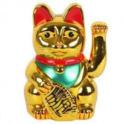 Maneki Neko Traditionnel Doré Chat Porte-Bonheur Japonais 15,5cm