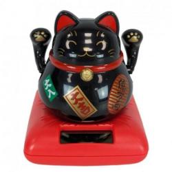 Maneki Neko Noir à Énergie Solaire Chat Porte-Bonheur Japonais 9cm