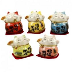 Chats Japonais Porte-Bonheur - 5 Maneki Neko en Porcelaine