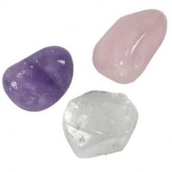 3 pierres roulées "Triangle d'or" Améthyste, Quartz rose & Cristal de Roche (taille M) 3 pierres roulées "Triangle d'or" Améthyste, Quartz rose & Cristal de Roche (taille M)