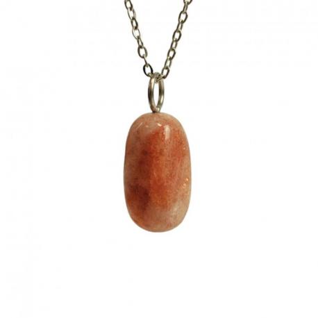 Collier Pierre de Soleil AAA - pendentif pierre roulée + chaîne argentée