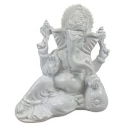 Statuette Ganesh allongé en Résine laqueé blanche 12cm