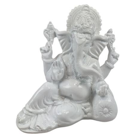 Statuette Ganesh allongé en Résine laqueé blanche 12cm