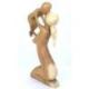 Statue abstraite Maman et Bébé 20cm en bois Brut