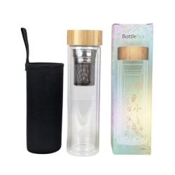 Gourde en Verre avec Couvercle en Bambou - 500 ml | Double Paroi et Filtres à Infusion