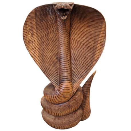 Grande Sculpture Serpent Cobra 100cm en bois