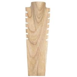 Buste présentoir à colliers cranté en bois massif brut 50cm