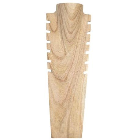 Buste présentoir à colliers cranté en bois massif brut 50cm