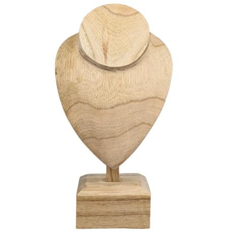 Buste présentoir à colliers sur pied en bois massif brut 30cm