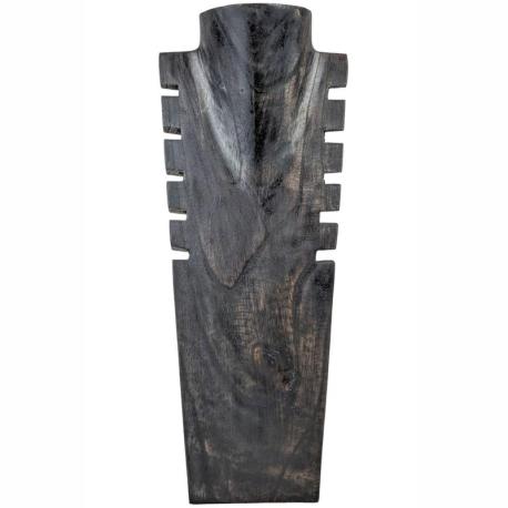 Buste présentoir à colliers cranté 40cm en bois finition "noir vintage"
