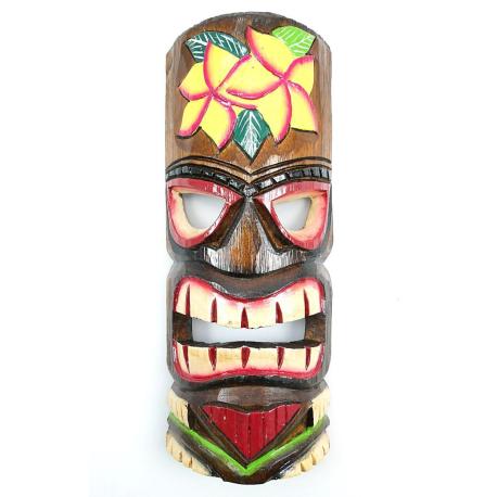 Masque Tiki 30cm en bois motif Fleur. Décoration Tahiti