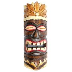 Masque Tiki 30cm en bois motif plumes. Déco tribale polynésienne.