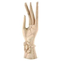 Main de Bouddha / Porte-bagues en bois brut 20cm