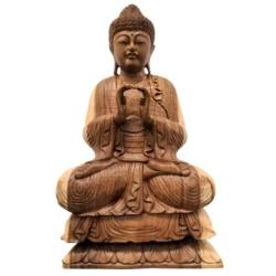 Grande Statue de Bouddha assis en bois de Suar 80cm