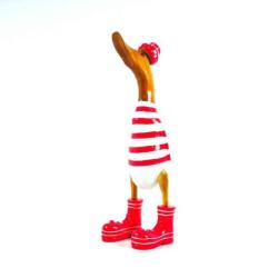 Canard décoratif en bois 35cm - Marinière rouge et blanche