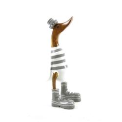 Grand canard décoratif en bois 35cm - Marinière grise