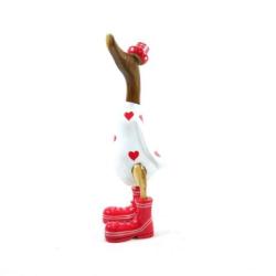 Canard décoratif en bois 35cm - Motif coeurs, bottes et chapeau