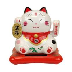 Maneki Neko Blanc à Énergie Solaire | Chance & Prospérité