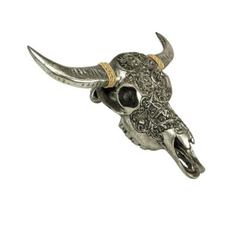 Crâne de Buffle sculpté argenté - Décoration murale bohème chic