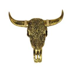 Tête de Buffle sculptée dorée - Décoration murale bohème chic