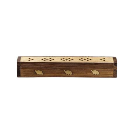 Porte-Encens motif Éléphants avec Récupérateur de cendres | Boîte Pratique en Bois de Manguier