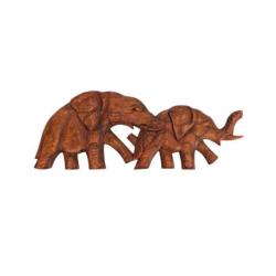 Les Éléphants | Décor Mural 40cm en Bois de Suar sculpté Main