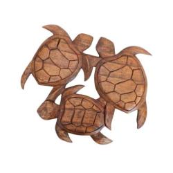 La Ronde des Tortues | Décor Mural 35cm en Bois de Suar sculpté Main