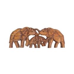 La Famille d'Éléphants | Décor Mural 50cm en Bois de Suar sculpté Main