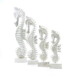 Lot de 4 Hippocampes en bois blanc - Décoration marine