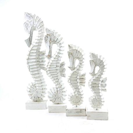 Lot de 4 Hippocampes en bois blanc - Décoration marine