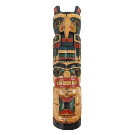 Totem Indien mural 50cm en bois sculpté et peint à la main