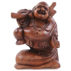 Statue Bouddha chinois voyageur 20cm - Bois exotique sculpté