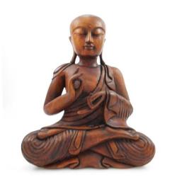 Statue Moine Bouddhiste Shaolin 30cm sculpture en bois sculpté main