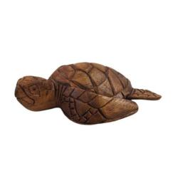 Statuette Tortue marine 15cm en bois massif sculpté main