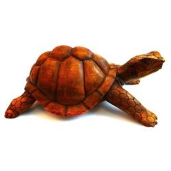Statue Tortue de terre XL 40cm. Sculpture sur bois artisanale.