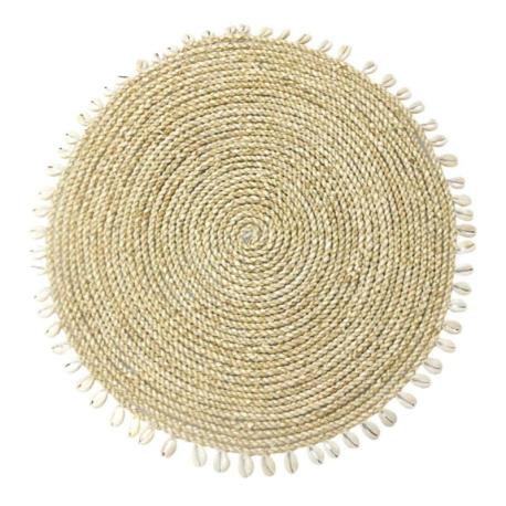 Set de table rond ø35cm en jonc de mer et coquillages, déco de table nature.