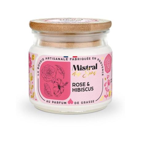 Bougie Parfumée Artisanale "Rose & Hibiscus" 40 heures 150ml | Mistral des Sens